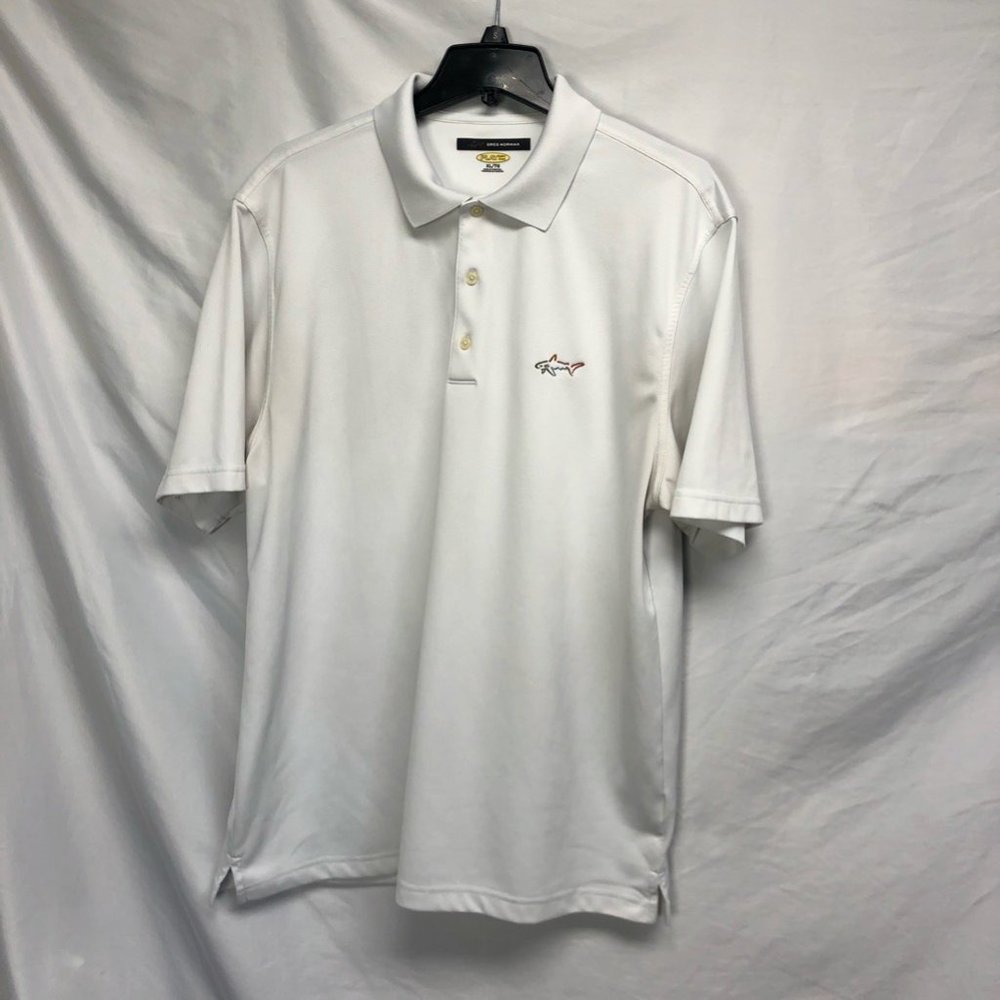 Greg Norman Mens Golf Polo Shirt White Play Dry Collared Buttons Short Sleeve XL